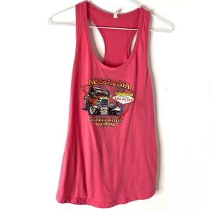 Ideal T by Next Level Nostalgia Street Rods Pink Racerback Tank Top Curved Hem